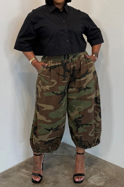 Plus Size Cropped Parachute Pants