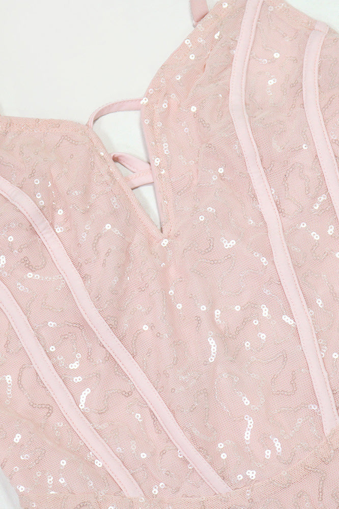 Feather Trim Sequin Gown