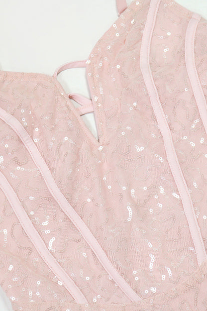 Feather Trim Sequin Gown