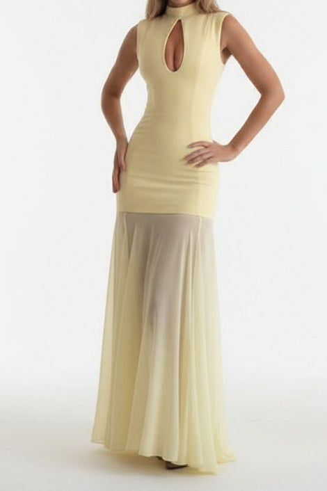 Sleeveless Cutout Chiffon Patchwork Maxi Dress