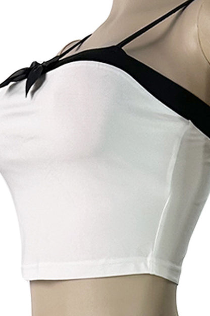 Contrast Bow Halter Crop Top