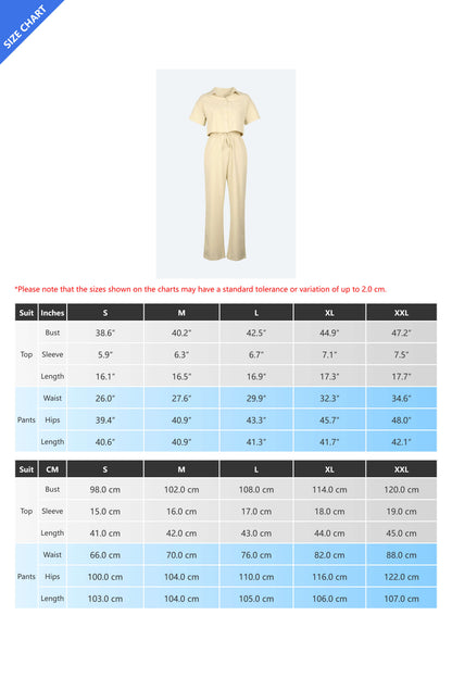 Short Sleeve Crop Top Wide Leg Pants Sets