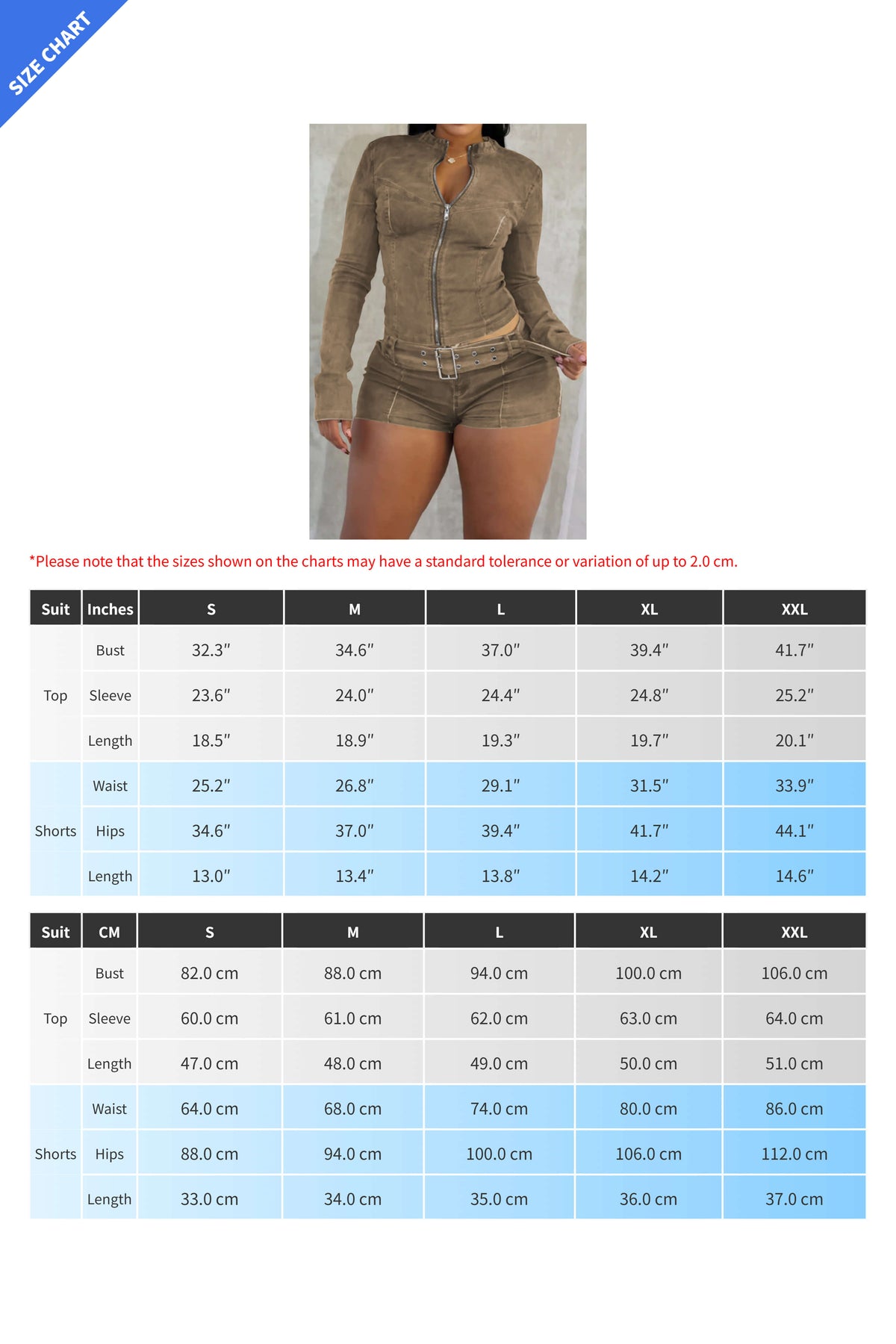 Washed Denim Zip Up Top & Shorts Set