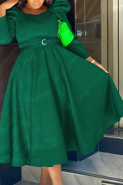 Puff Sleeve Elegant Pleated A-Line Dress