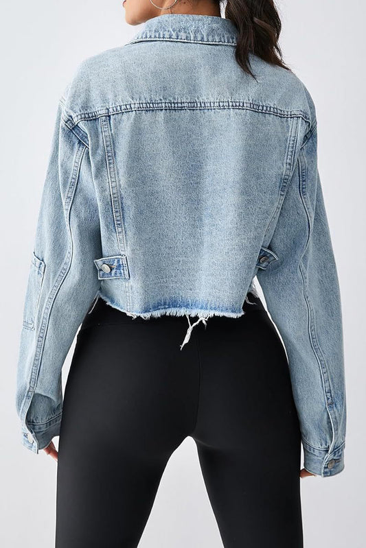 Long Sleeve Cropped Loose Denim Jacket