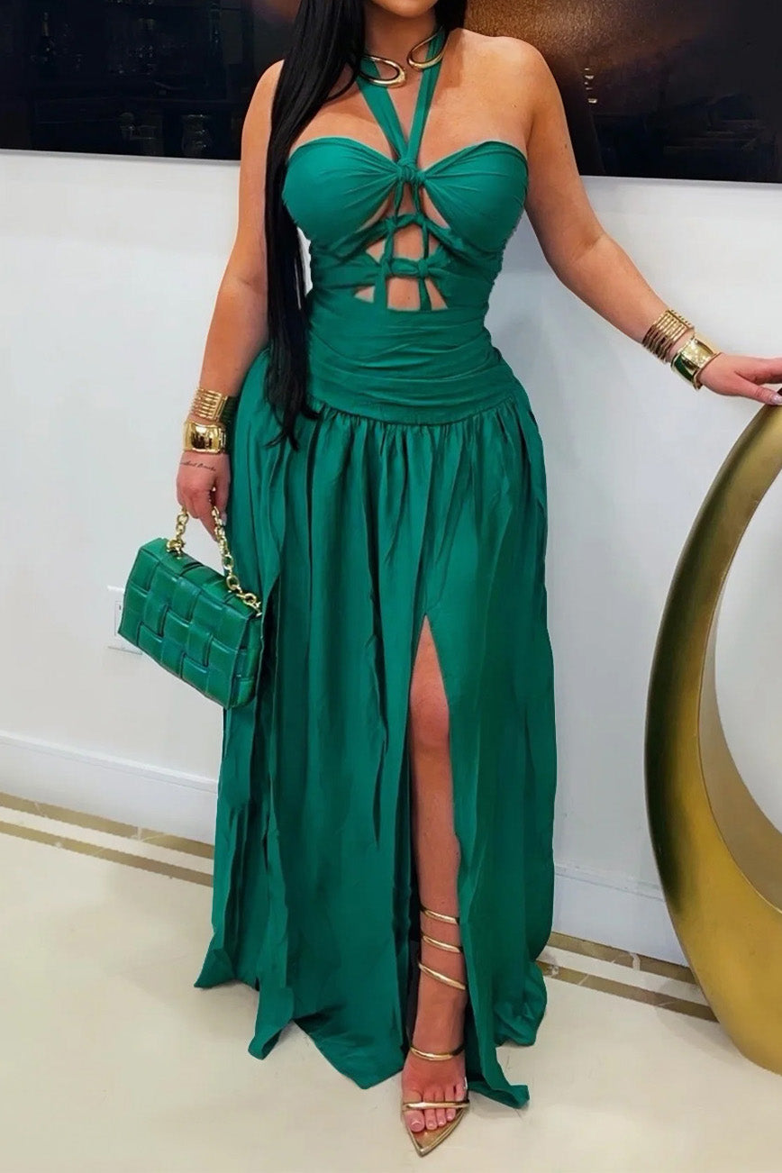 Cutout Halter Maxi Dress with Front Slit