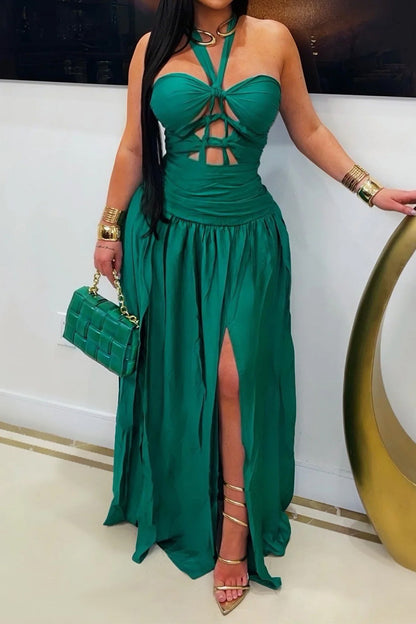 Cutout Halter Maxi Dress with Front Slit