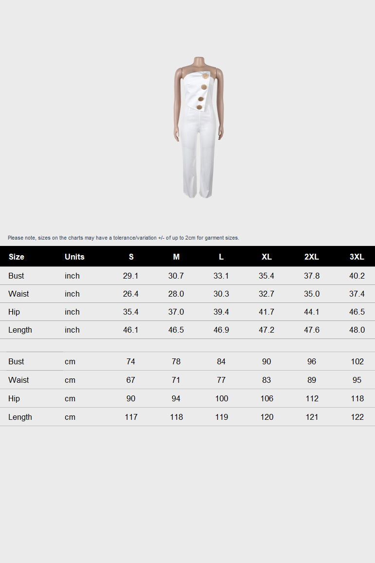 Off Shoulder Button Strapless Irregular Jumpsuits