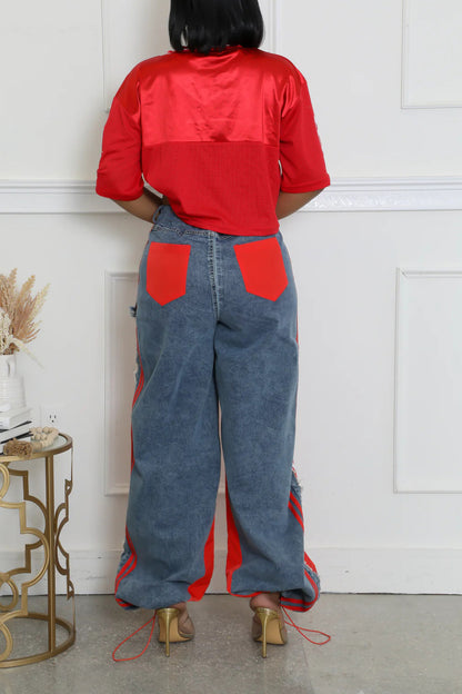 Striped Denim Jogger Pants