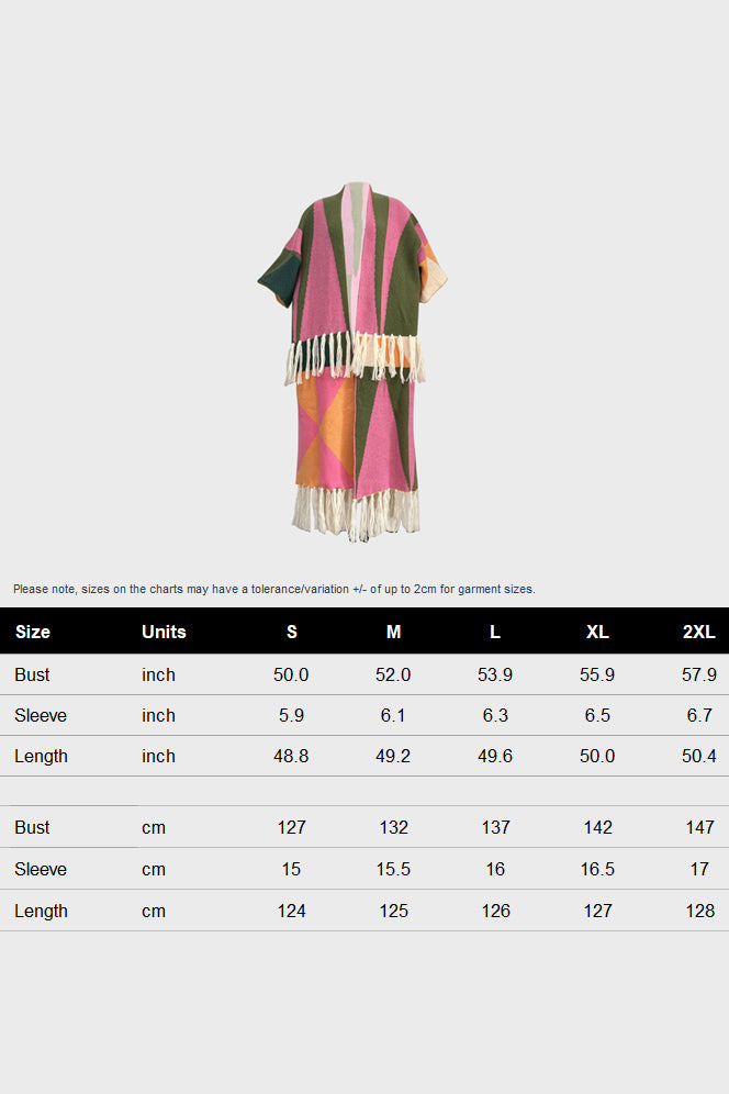 Tassel Color Block Open Front Cardigan