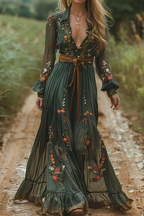 Long Sleeve Printed Maxi Dress