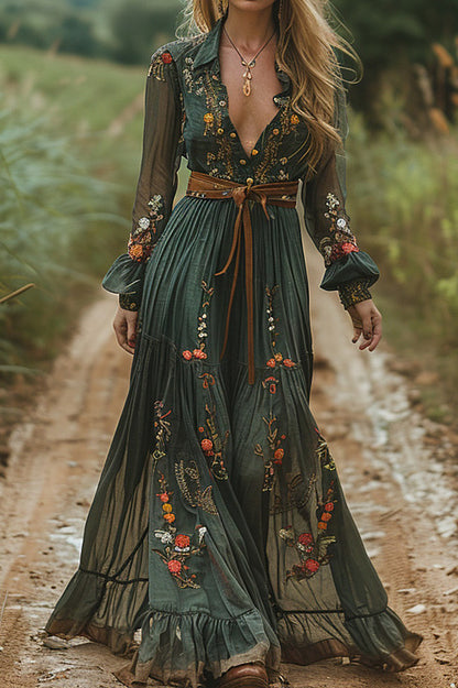 Long Sleeve Printed Maxi Dress
