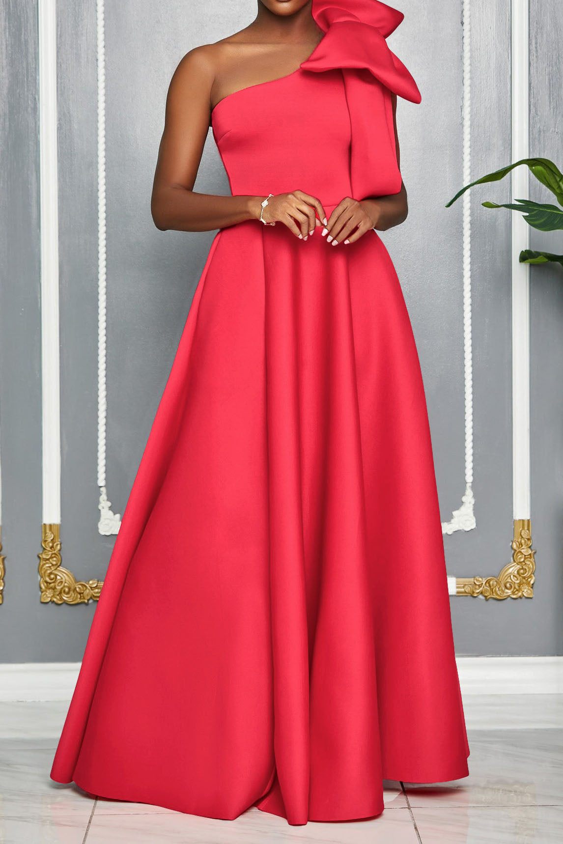 Single Shoulder Bow Detail Maxi Dress