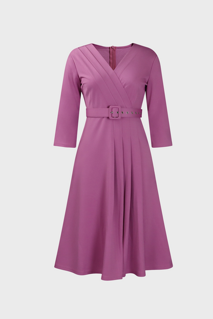 V-Neck Wrinkled Midi Dress
