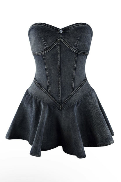 Denim Corset Flared Mini Dress