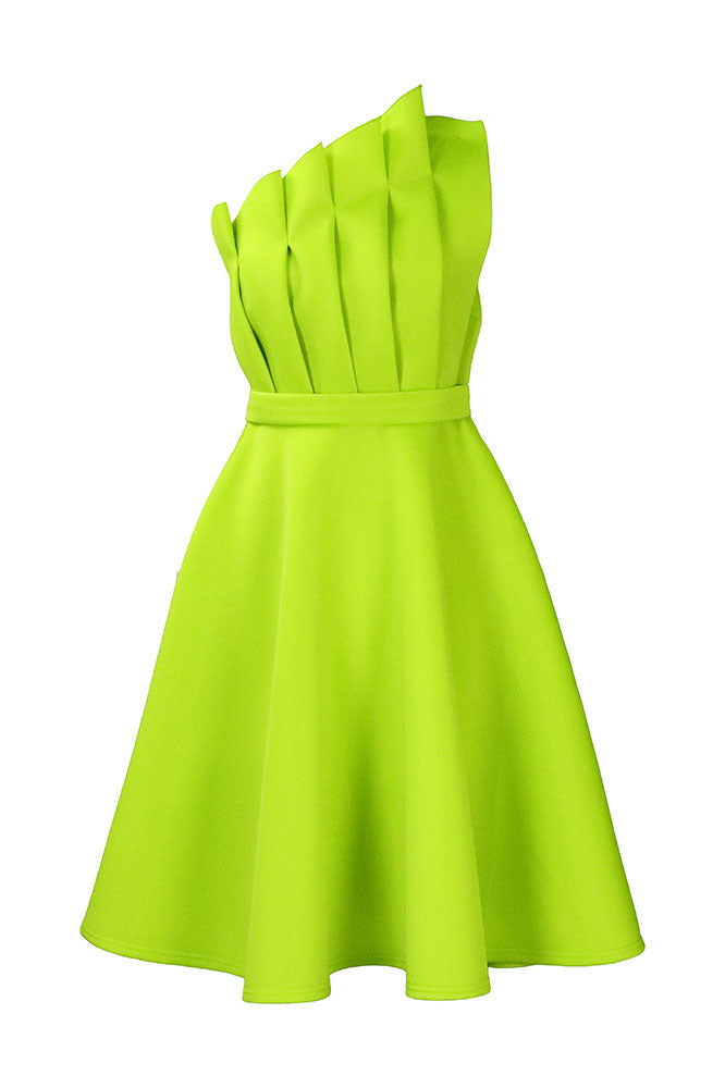 Pleated Asymmetric Cut Long Dress