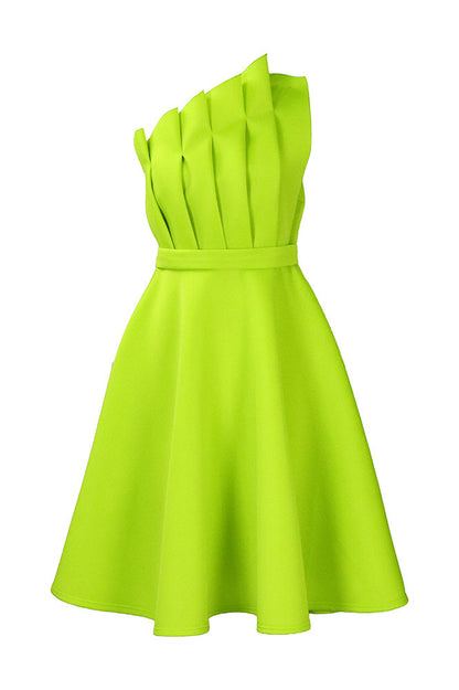 Pleated Asymmetric Cut Long Dress