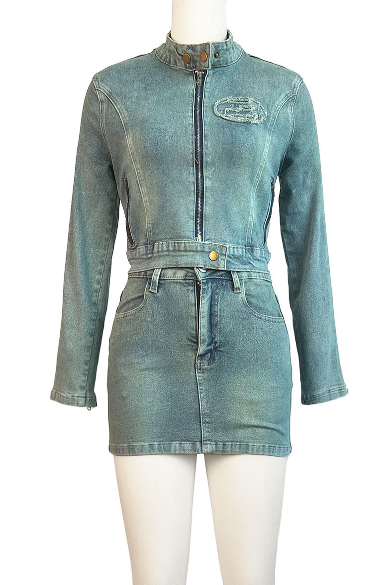 Vintage Wash Patch Denim Jacket