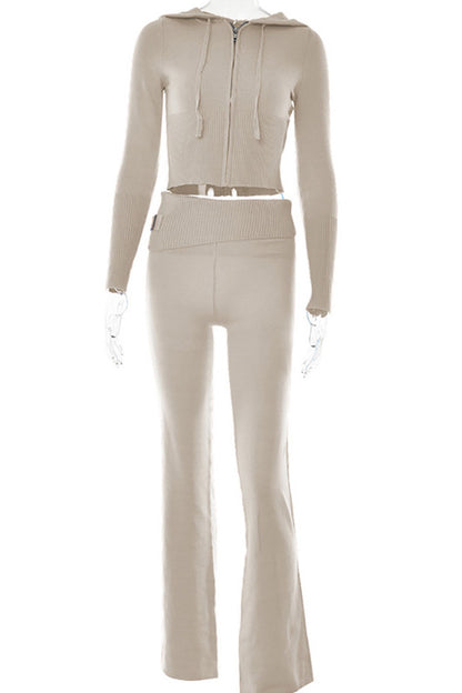 Knitted 2-Piece Tracksuit with Long Sleeve Hoodie