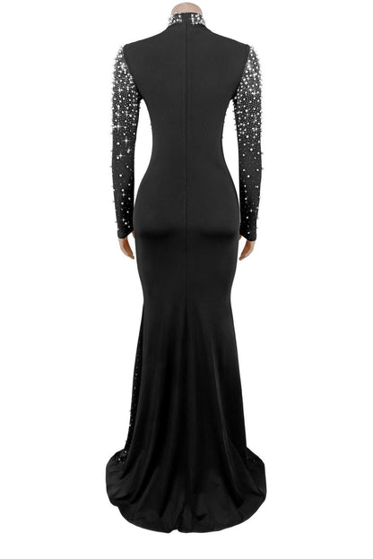 Rhinestone Mock Neck Mermaid Maxi Dress