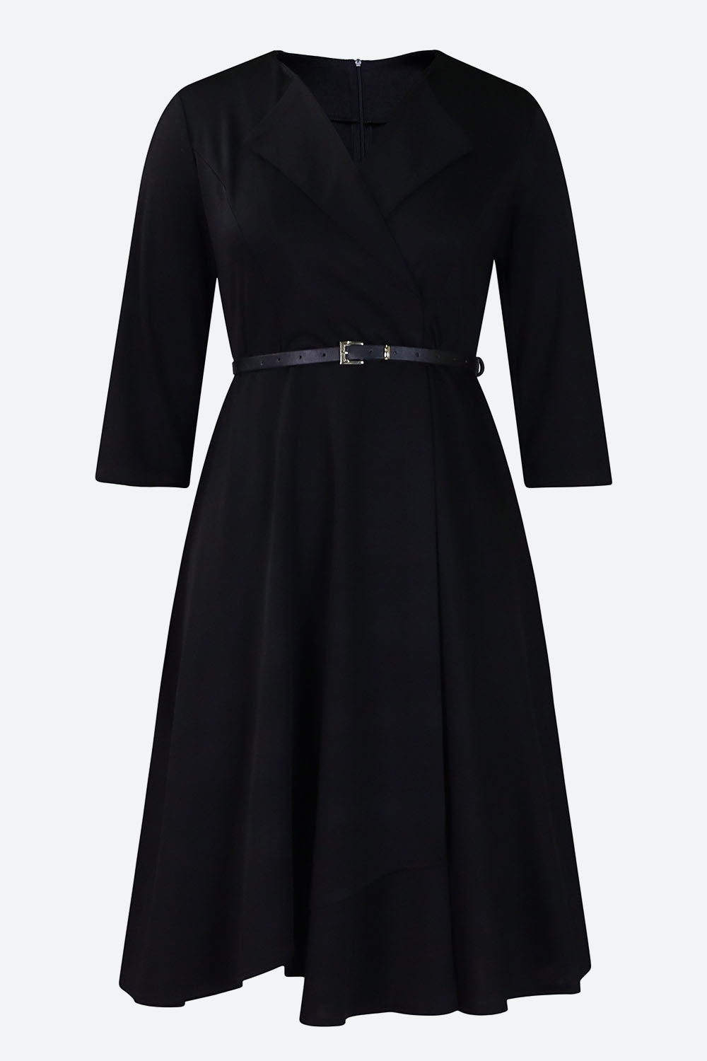 Three-Quarter Sleeve Ruched Waist Dress