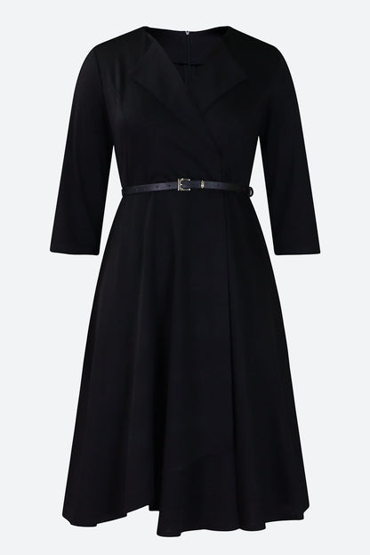 Three-Quarter Sleeve Ruched Waist Dress