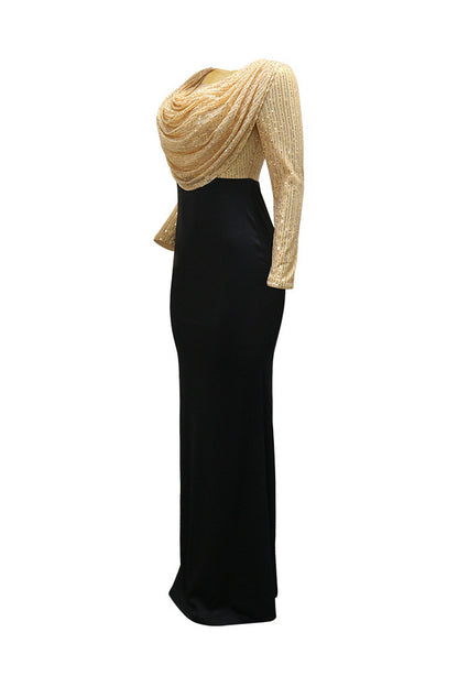 Sequin Cowl Neck Mermaid Maxi Dress