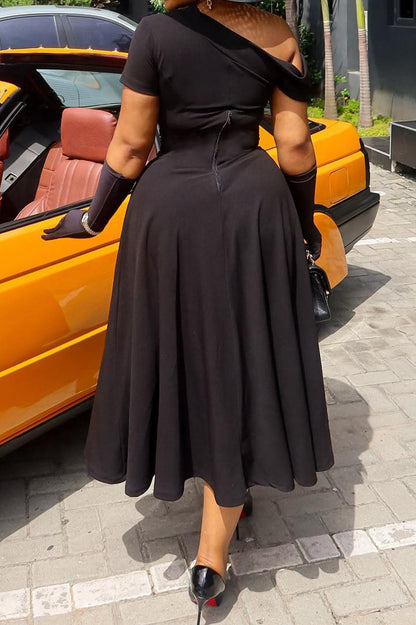 Plus Size Asymmetrical Cutout A-Line Midi Dress