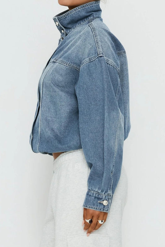 Vintage Washed Denim Stand Collar Jacket