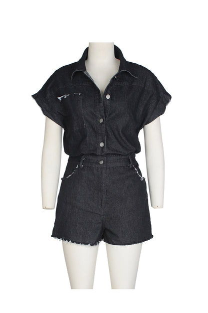 Denim Washed Distressed Romper
