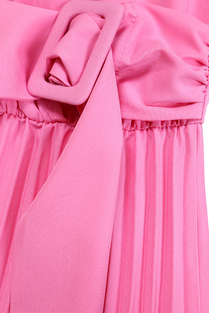 V Neck Long Sleeve Pleated Midi Dress