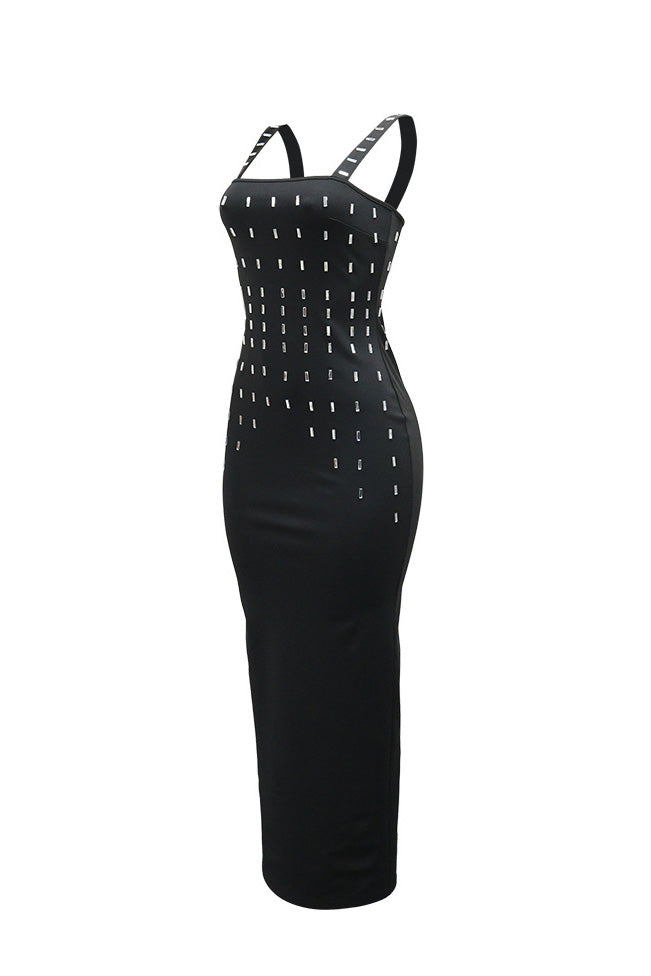Rhinestone Embellished Strappy Maxi Dress