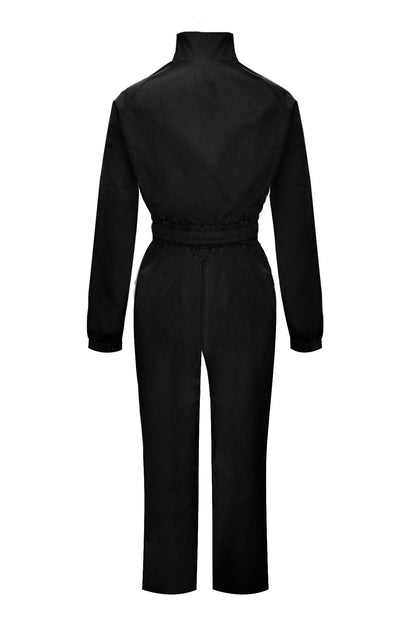 Zip-Front Piped Top & Wide-Leg Pants Set