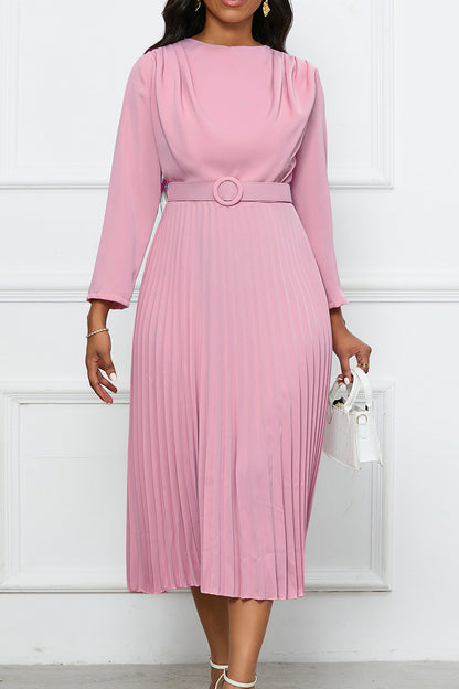 Elegant Pleated Career Solid Dress