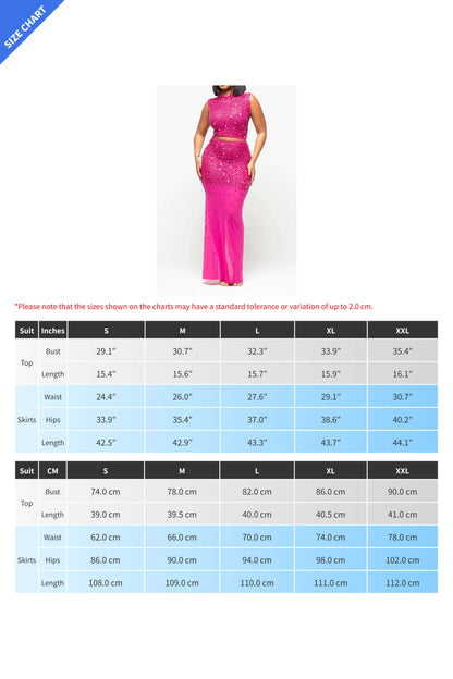 Sheer Rhinestone Mesh Maxi Skirt Set