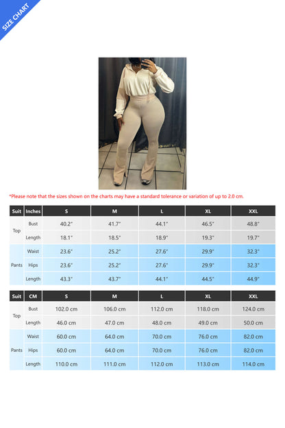 Textured Hooded Top & Flared Pants Set