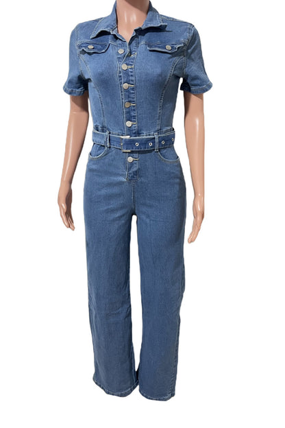 Elegant Wide-Leg Denim Jumpsuit