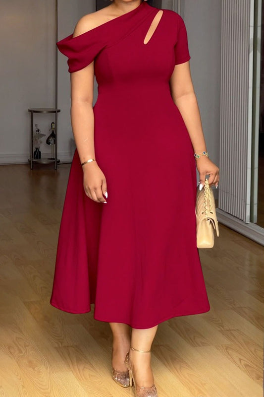 Plus Size Asymmetrical Cutout A-Line Midi Dress