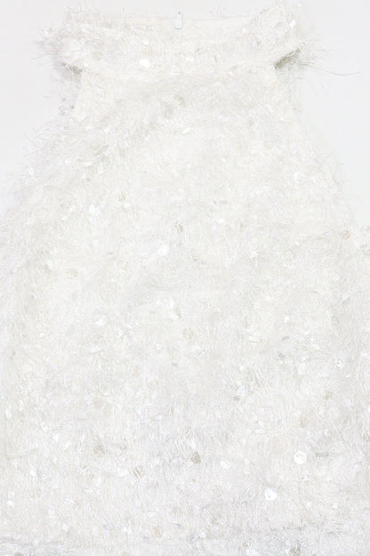 Sequin Embellished Textured Halter Mini Dress