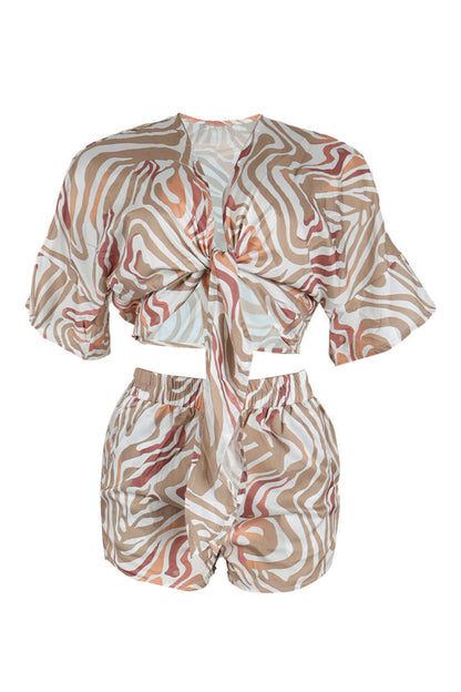Printed Batwing Sleeve Loose Two-Piece Set