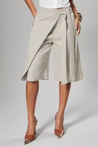 Asymmetrical Wrap Tie-Waist Culottes
