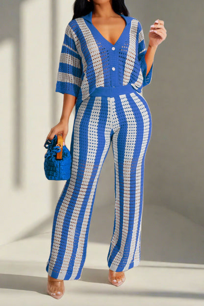 V-Neck Knit Pants Set