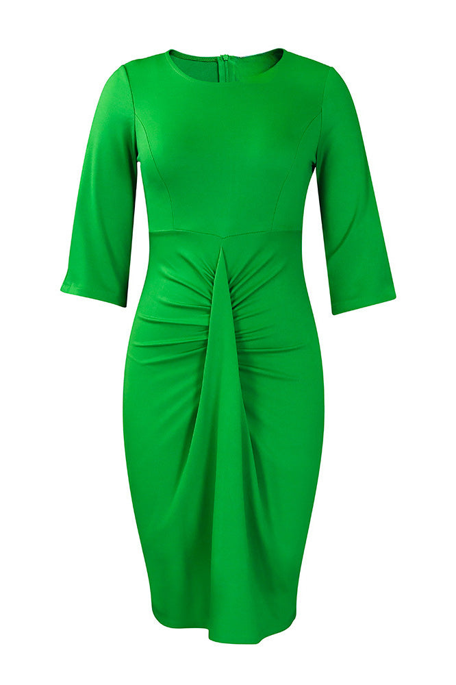 Office Pleated Pencil Dress Women's Slim Fit