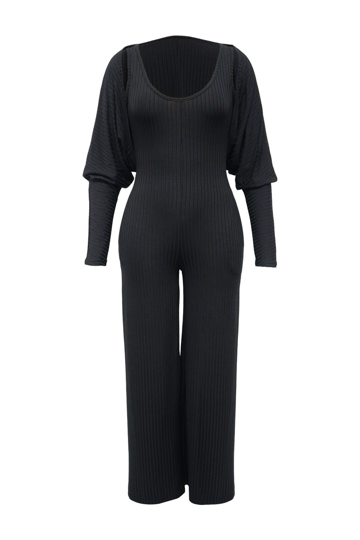2-Piece Ribbed Knit Tank Jumpsuit & Cropped Top Set