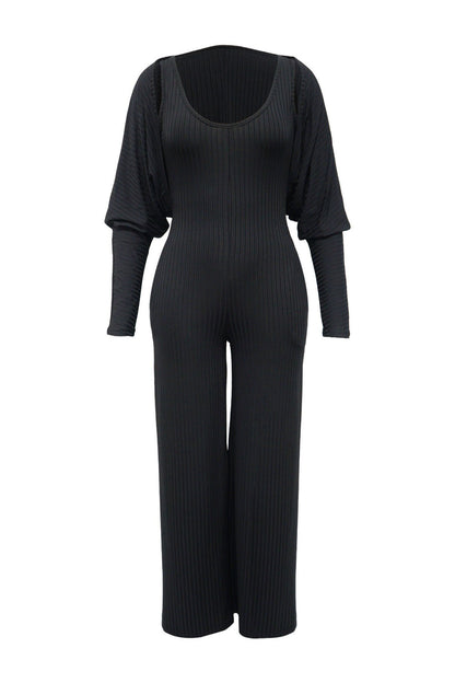 2-Piece Ribbed Knit Tank Jumpsuit & Cropped Top Set