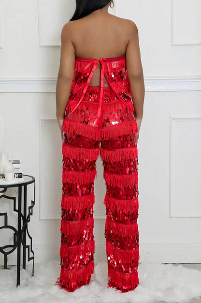 Fringe Sequin Pants Set