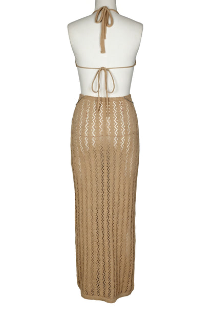 Chain-Linked Cutout Halter Crochet Maxi Dress