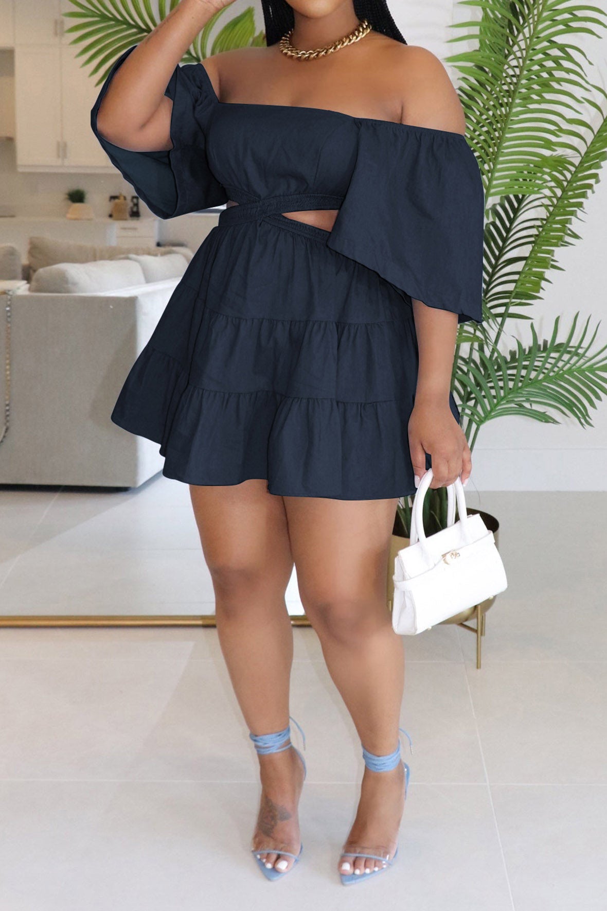Off-the-Shoulder Cut Out Mini Dress