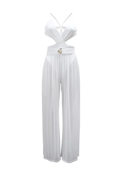 V-Neck Backless Sheer Jumpsuit