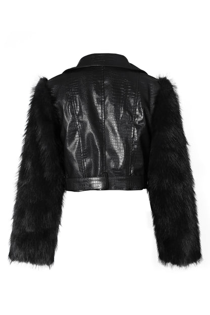 Faux Fur Trim Faux Leather Jacket